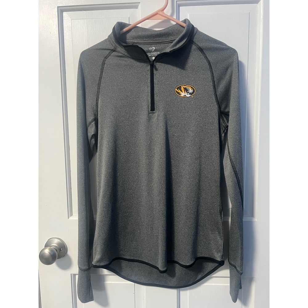 Colosseum Missouri Tigers Mizzou Womens Quarter Zip Pullover Gray Thumbhole L - Picture 2 of 5
